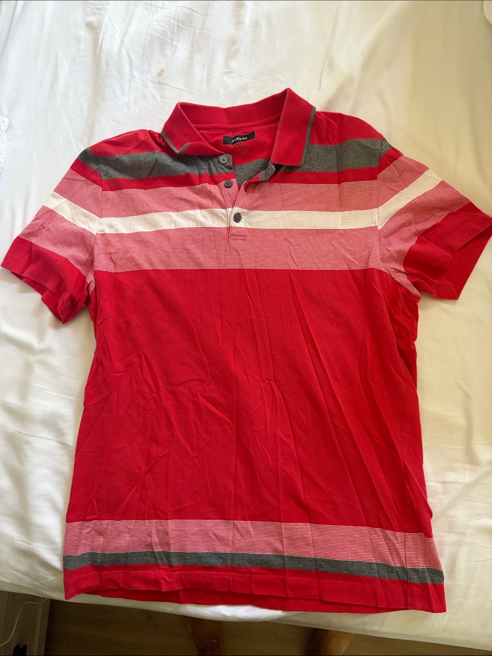 Alfani Red Striped Polo with Gray and White Accents